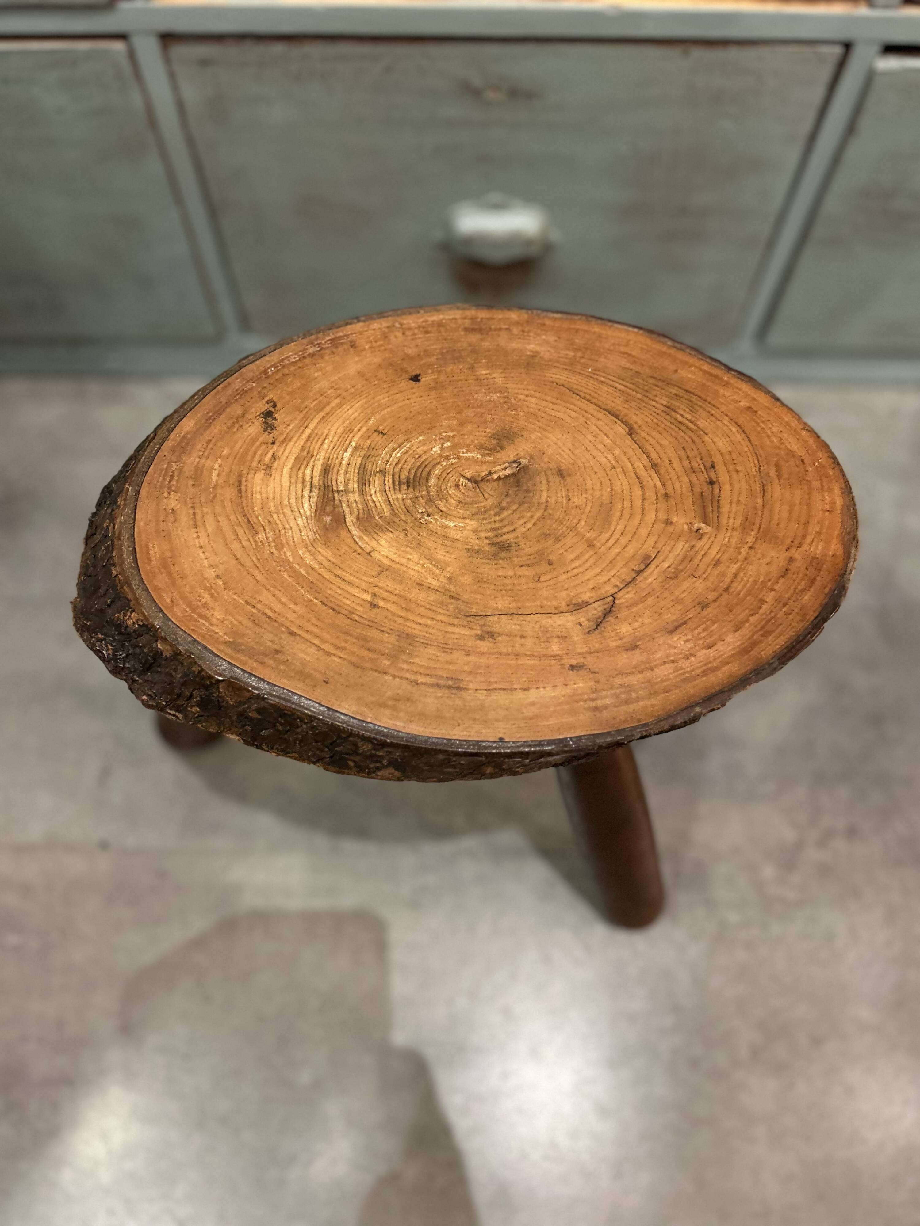 Brutalist tripod stool in solid wood
