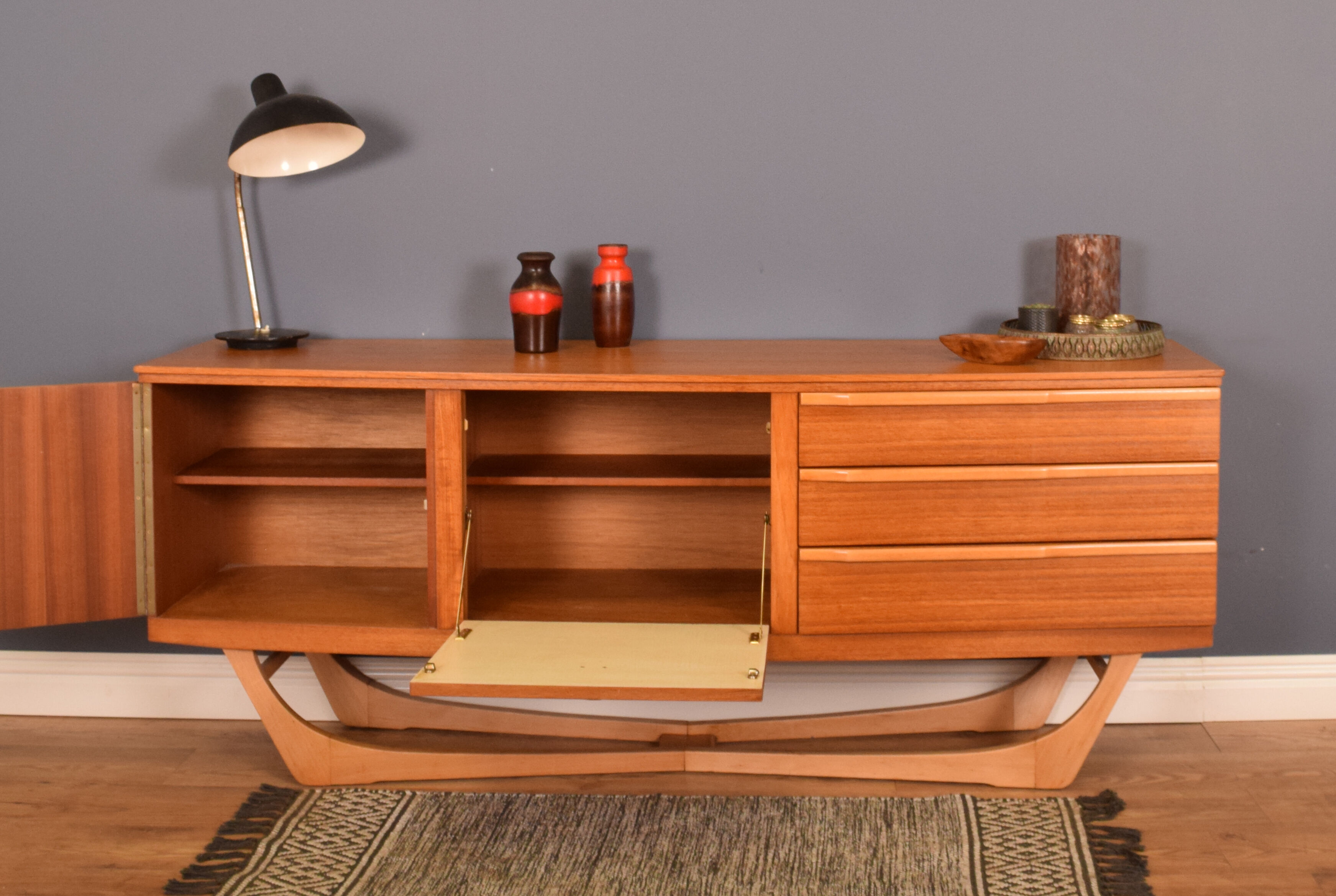 Restored Teak 1960s Retro Beautility Retro X Leg Sideboard