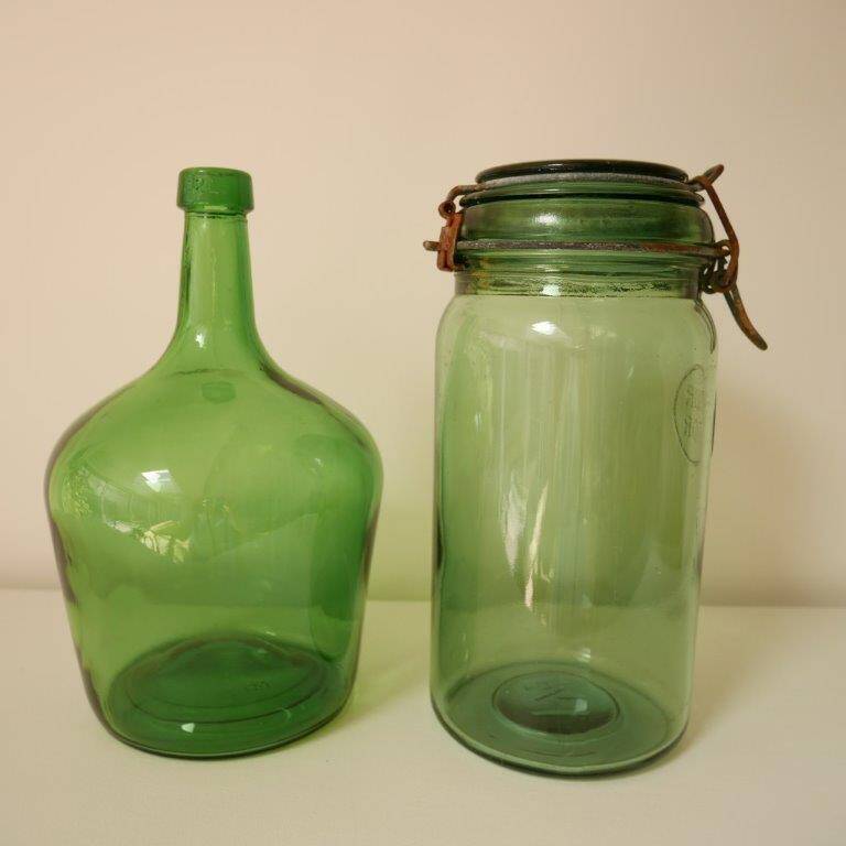 Set of demijohn and green Durfor preserves