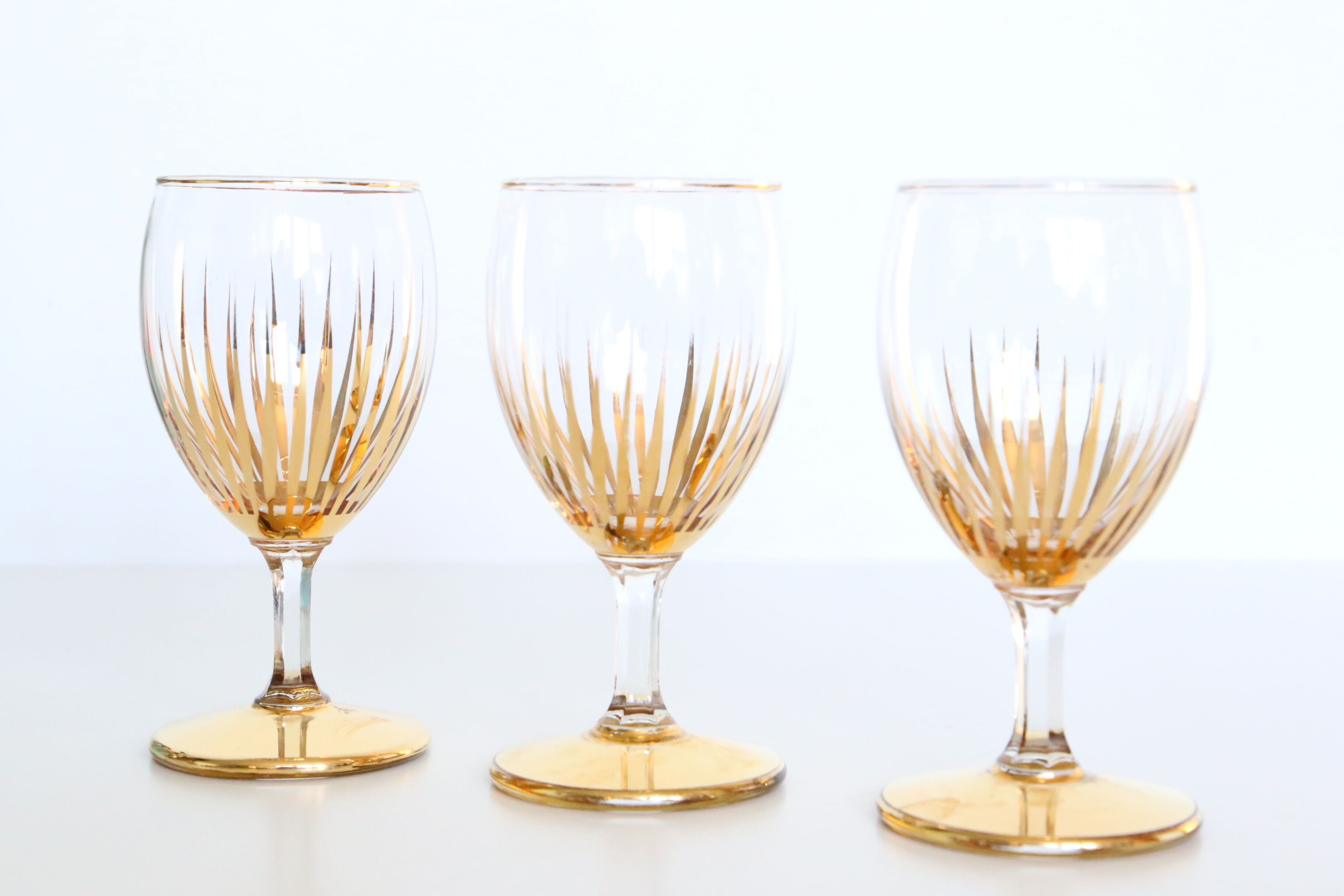 Set of 3 walking glasses, gilded, mid-20th century, art deco