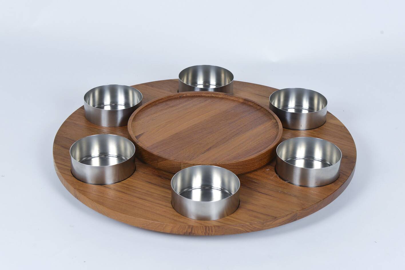 Turntable for fondue with its bowls. Lazy Susan Stelton