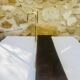 Vintage brass and wood hanging wall shelf