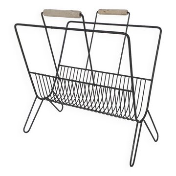 Mid-century black metal magazine stand, The Netherlands 1950's