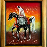 Painting signed A. ZENATI (Abderrahmane, 1943) – Oil on wood panel – Cavalier Fantasia