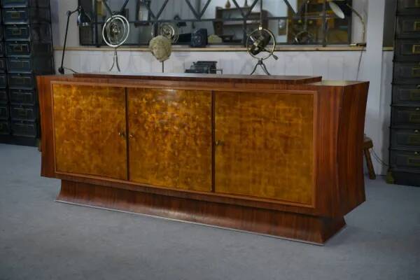 Art Deco rosewood sideboard with gilt door, attributed to Maison Dominique, 1940s