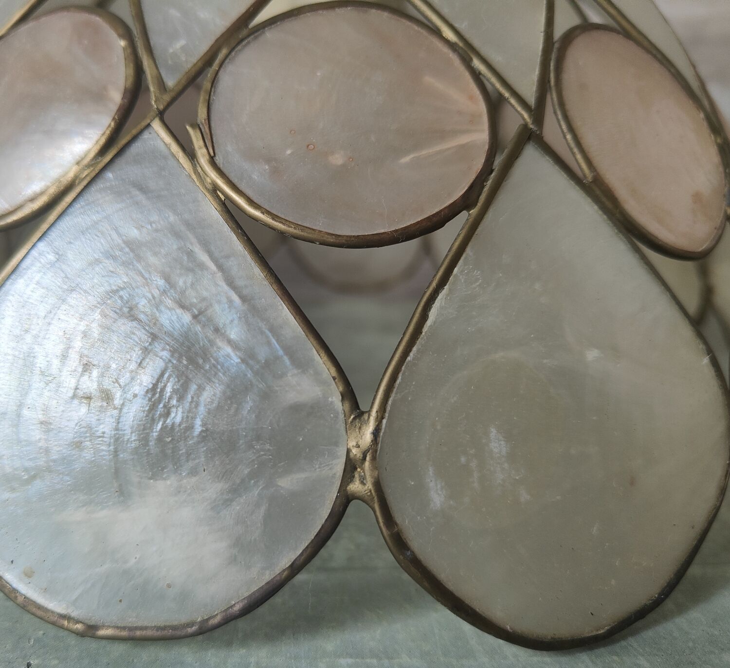 Vintage mother-of-pearl and brass pendant lamp