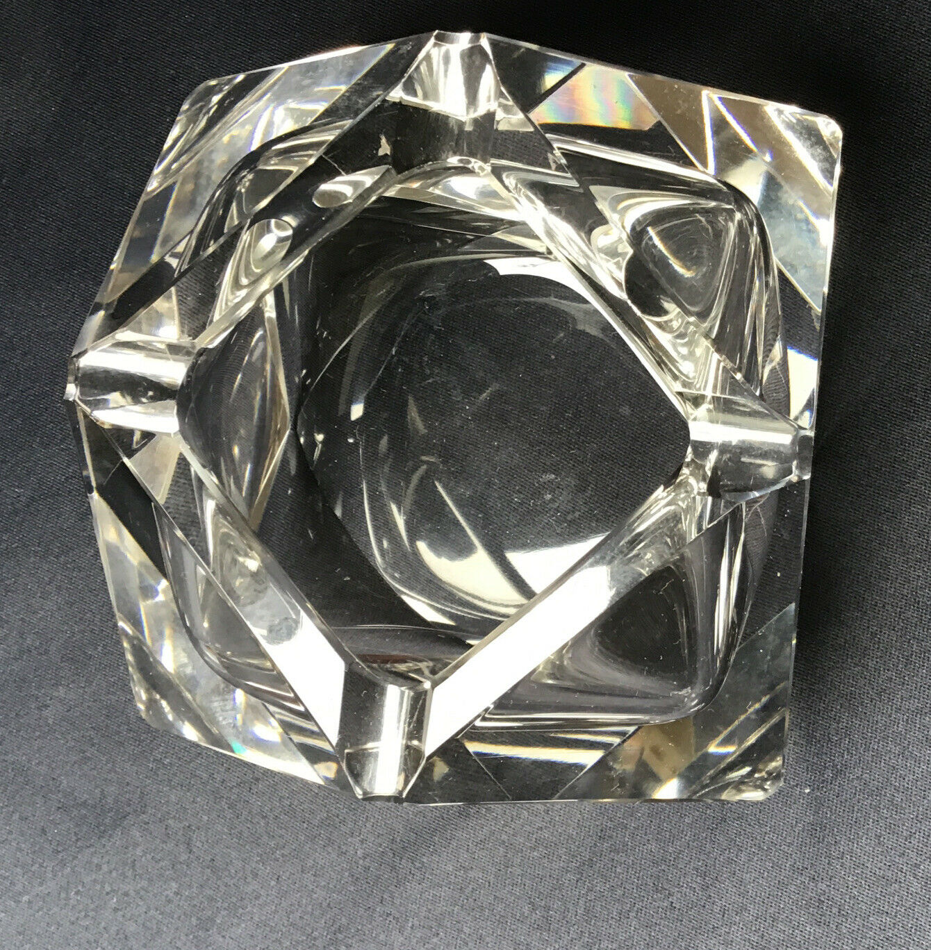 Empty diamond ashtray pocket flavio polished glass Murano crystal facets prism 60s