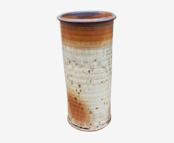 Vase cylindre de potier en grès émaillé vintage