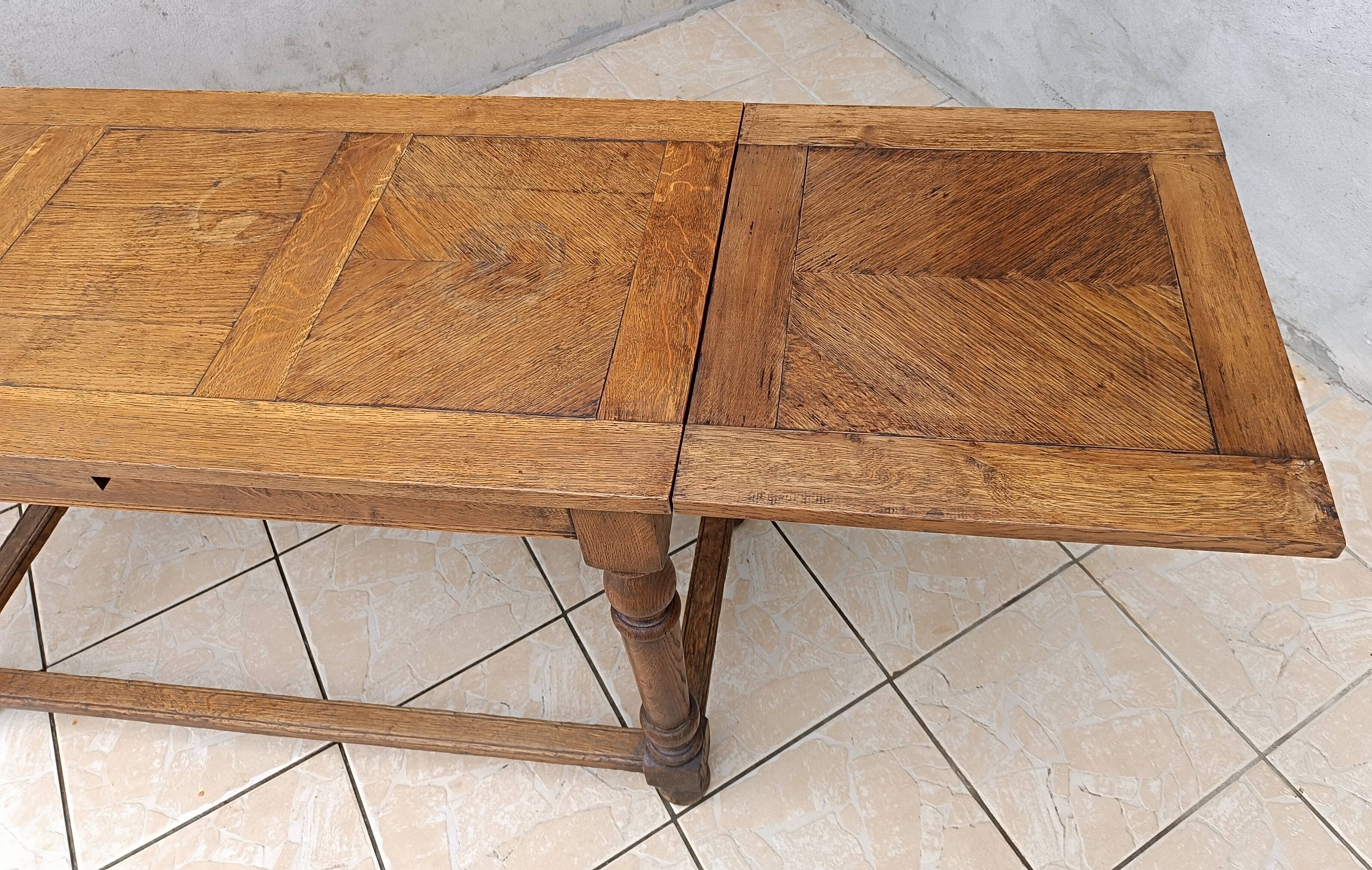 Table console rustique à rallonges en chêne début 20ème
