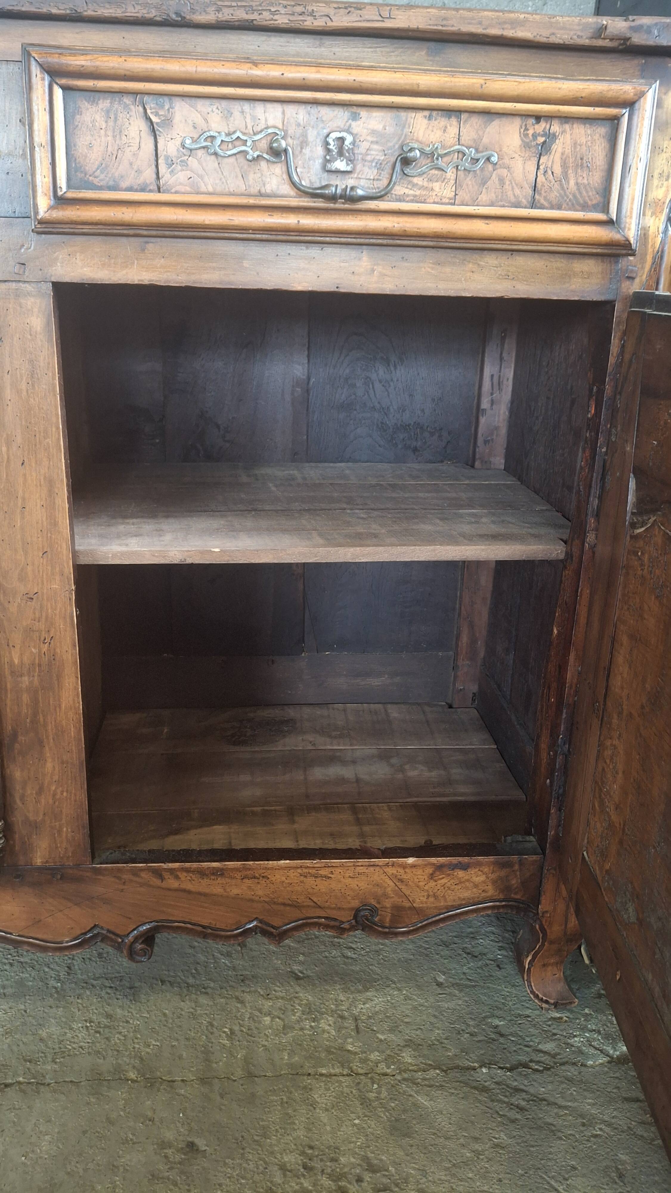 Large buffet in Louis XV style, solid oak & burl, with wrought iron hardware from the 16th century.