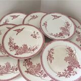 Assiette FF Pexonne Terre de Fer décor rose oiseaux XIX