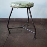 Vintage tripod stool, industrial style wood and metal