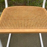 Chaise Cesca modèle b32 en blanc et bois par Marcel Breuer
