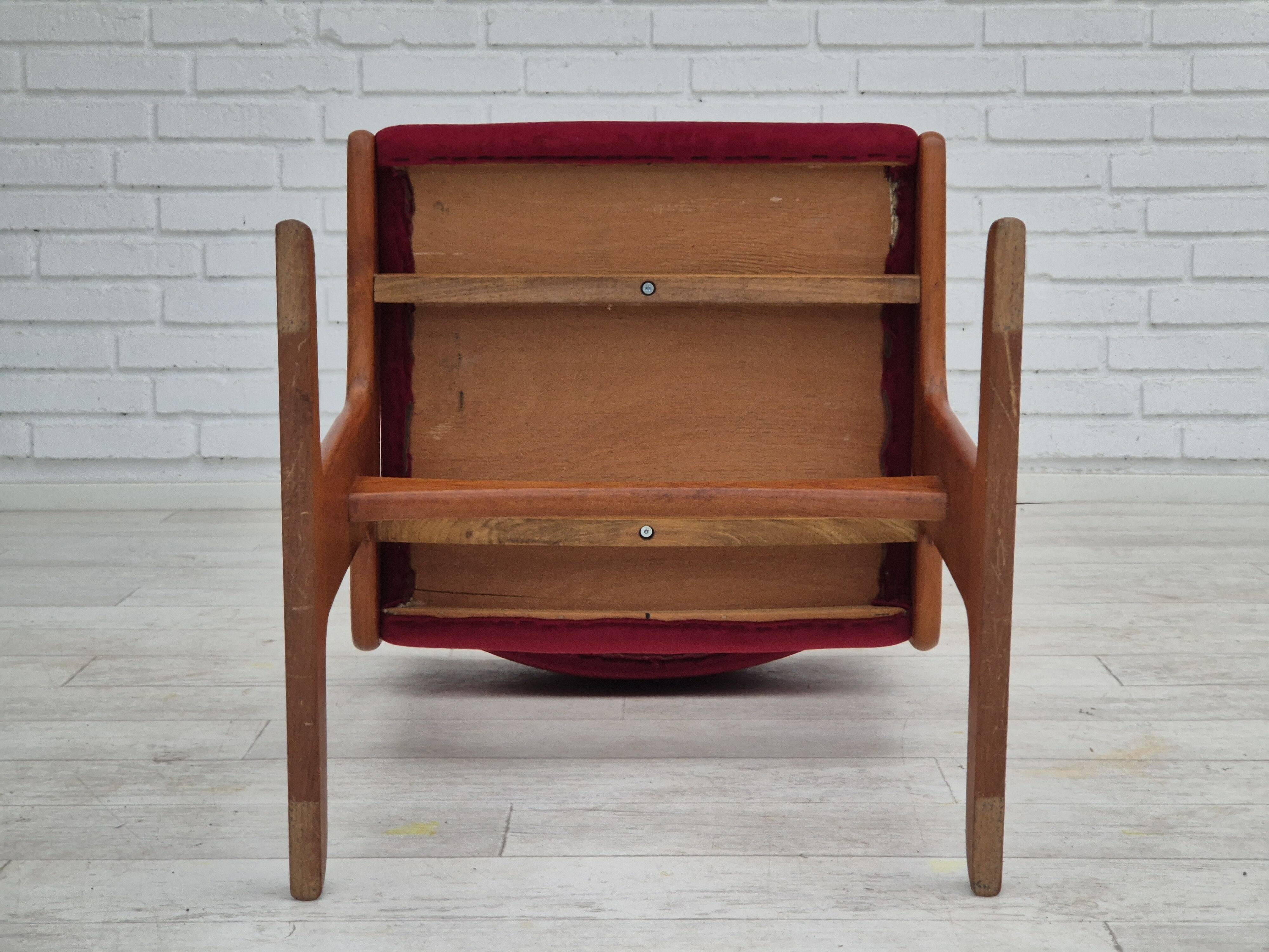 1970s, set of 4 reupholstered Danish chairs, Farsø Møbelfabrik, teak wood, furniture velour.