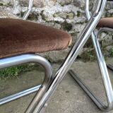 Set of 4 brown velvet zigzag chairs 1970