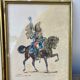 3 old engravings of horses / triptych riders golden frame