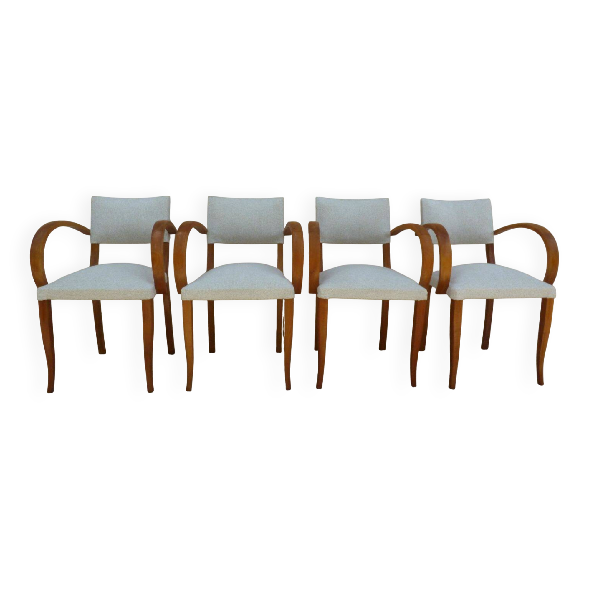 Chic 1950s bridge chairs in solid wood, white and beige, hand-stitched.