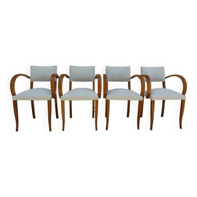 Fauteuils bridges chic année 50 en bois massif   blanc beige cousus main