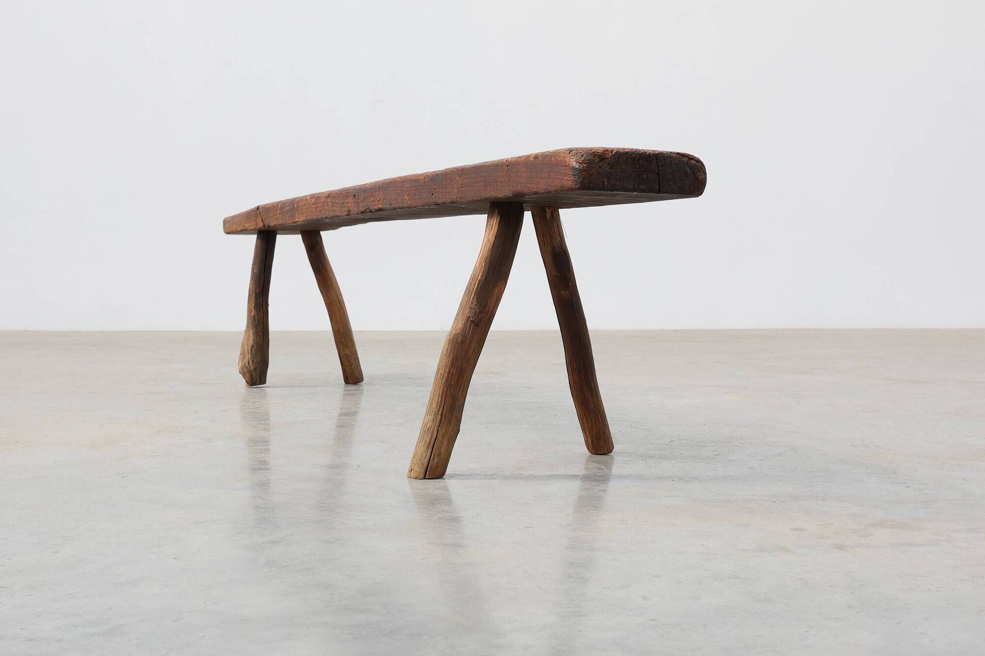 French Primitive Farmhouse Bench with Splayed Legs, 19th Century