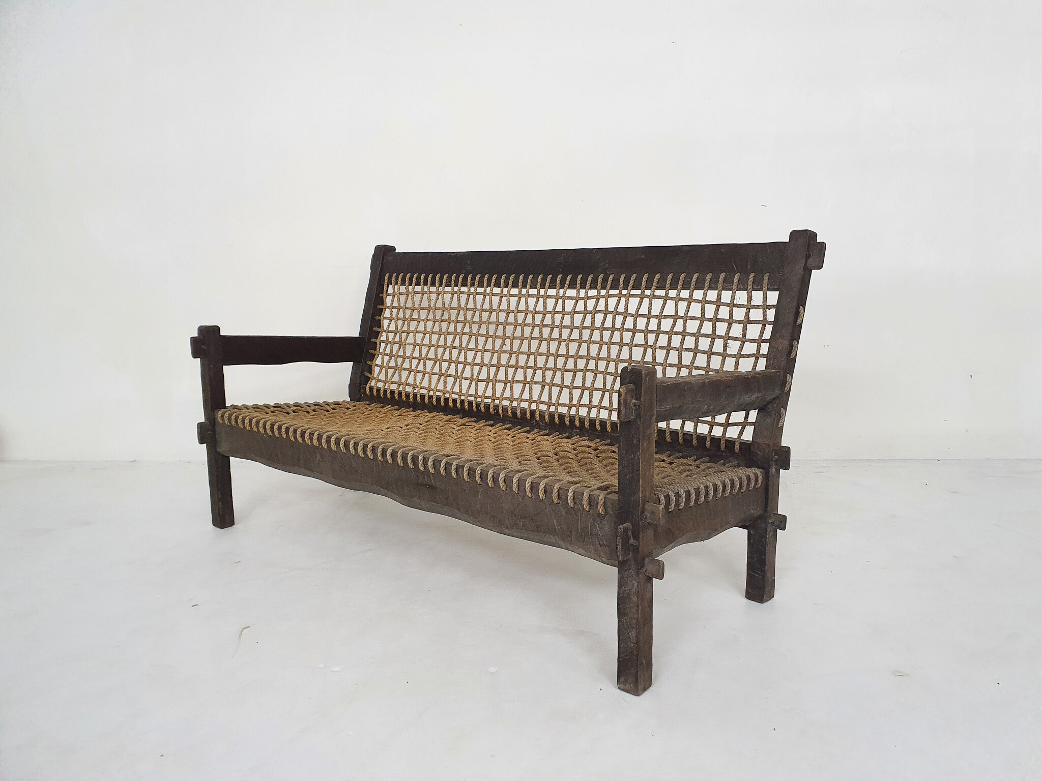 Solid oak and rope sofa, Netherlands 1960's