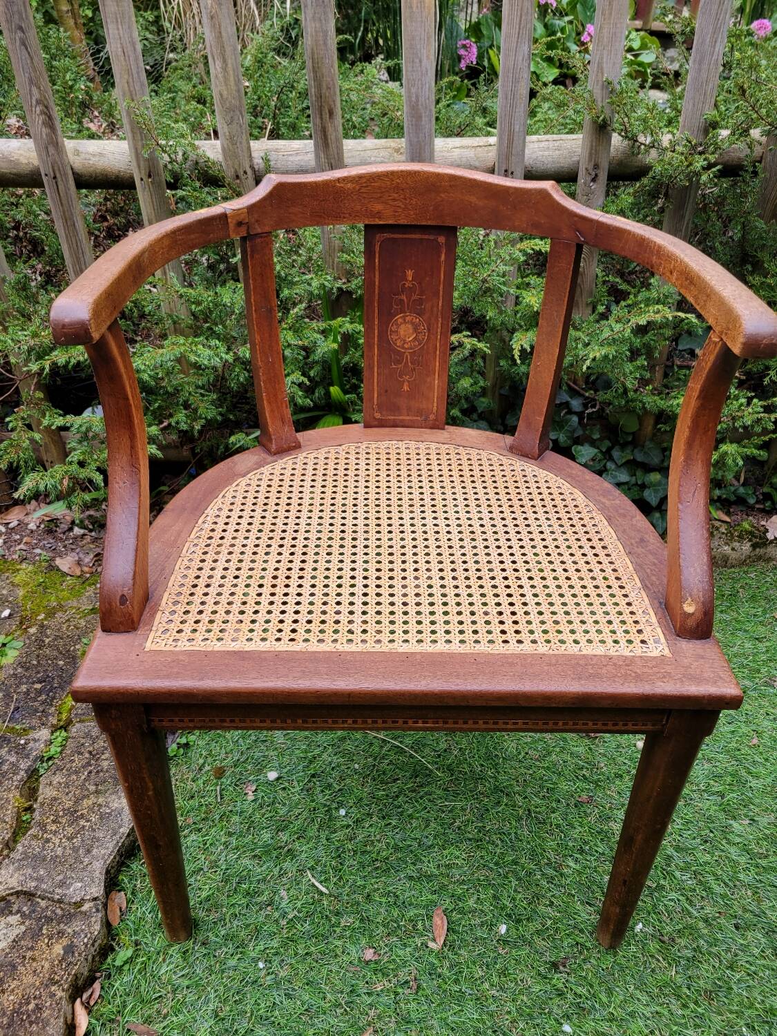 Wooden and cane office chair