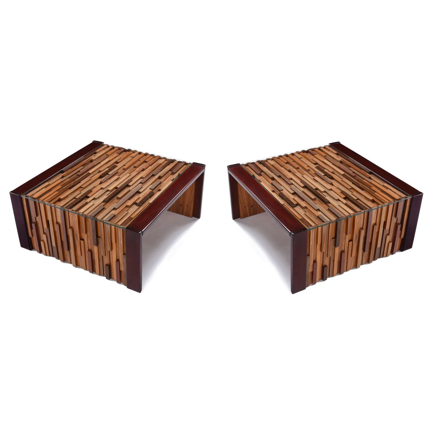 Percival Lafer Brutalist Parquet Low Profile Brazilian Modern Side Tables