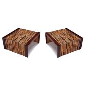 Tables d'appoint modernes brésiliennes à profil bas en parquet brutaliste de Percival Lafer