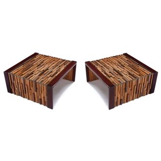 Percival Lafer Brutalist Parquet Low Profile Brazilian Modern Side Tables