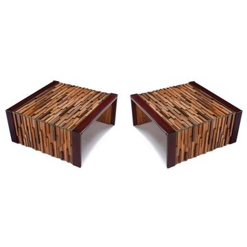 Percival Lafer Brutalist Parquet Low Profile Brazilian Modern Side Tables