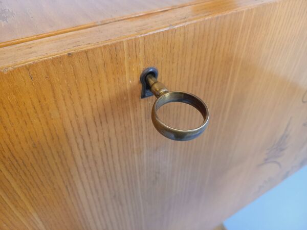 Bibliothèque étagère murale avec secrétaire bar vintage en bois clair