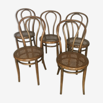 Set de 5 chaises bistrot cannées début XXème