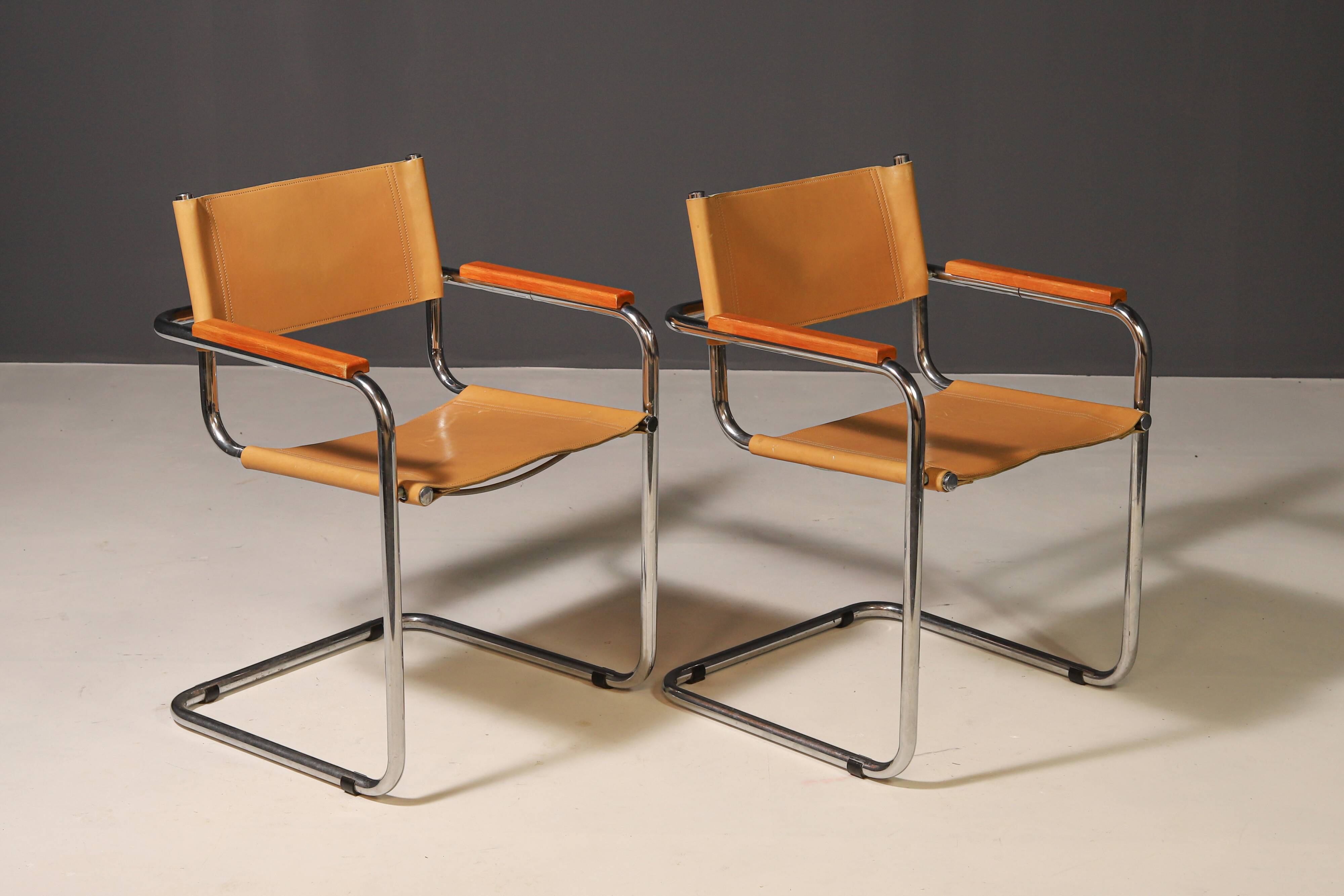 Pair of Cantilever Tubular Steel Armchairs MG5 Grassi style 1970´s