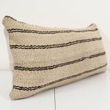 10" x 26" vintage extra long turkish hemp kilim pillow cover, bench anatolian cushion cover