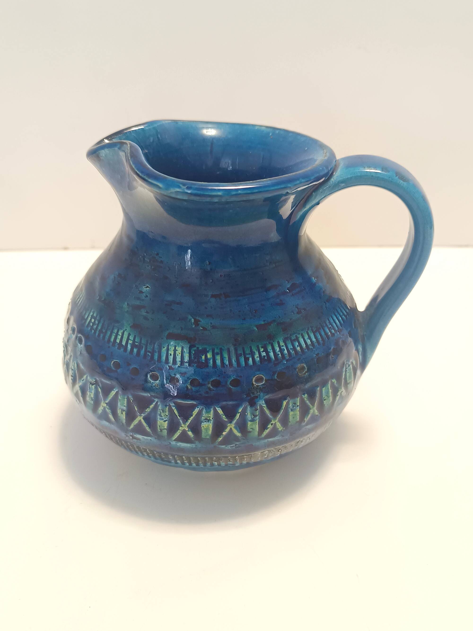 Handmade Rimini Blue Lacquered Ceramic Jug by Aldo Londi for Bitossi, Italy