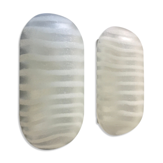 Pair of Vintage German Modernist Striped Glass Wall Lamps / Sconces by Peill & Putzler, 1970s