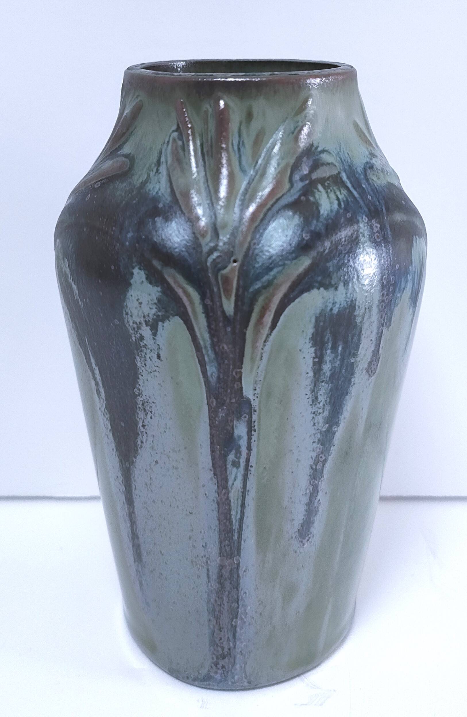 Denbac enameled stoneware vase signed 1930s