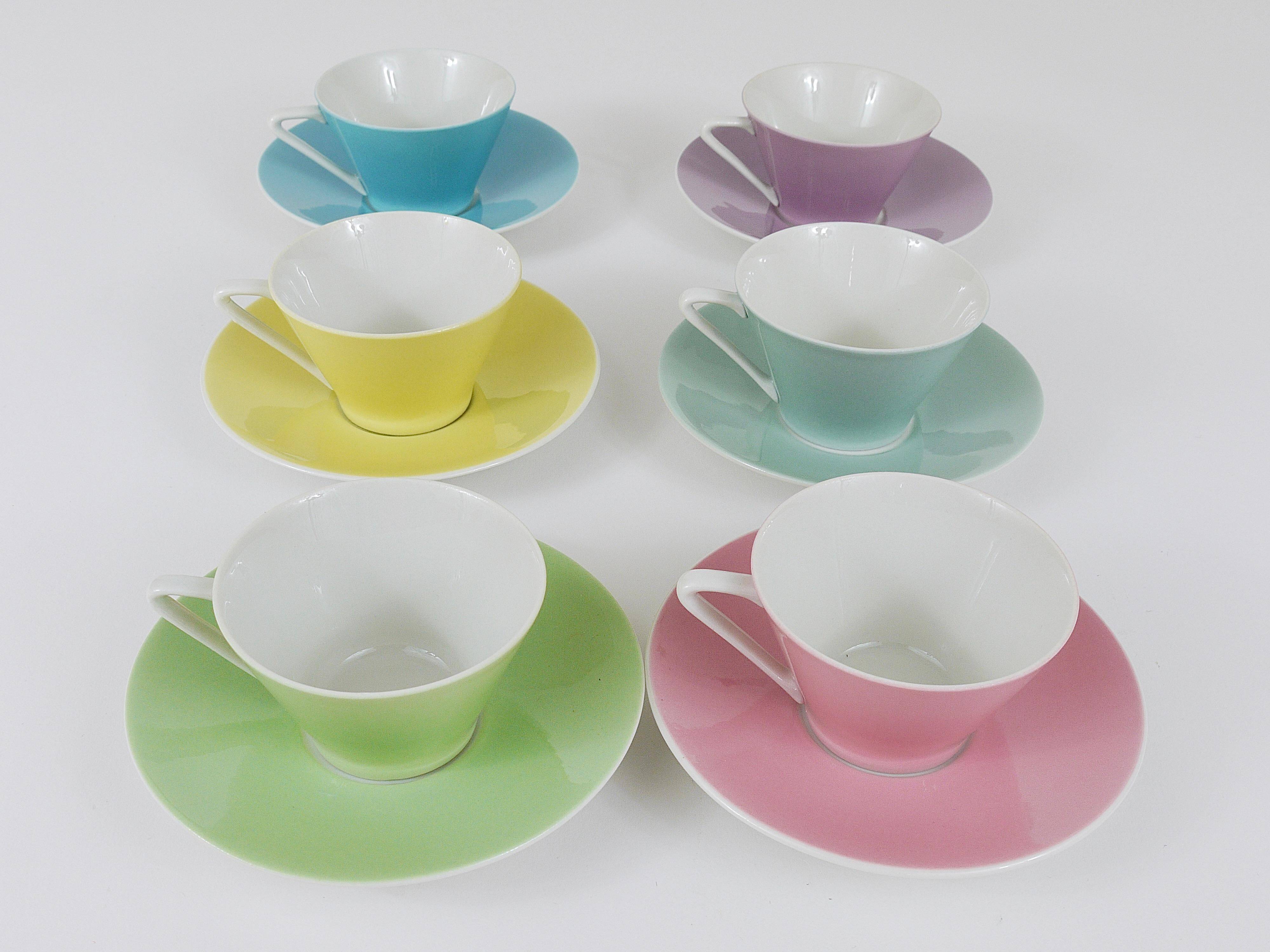 6 pastel mid-century porcelain espresso cups, Daisy, Lilies, Austria, 1950s
