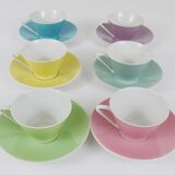 6 pastel mid-century porcelain espresso cups, Daisy, Lilies, Austria, 1950s