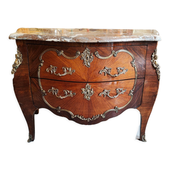 Commode Louis XV galbée marbre brun et bronze 1900