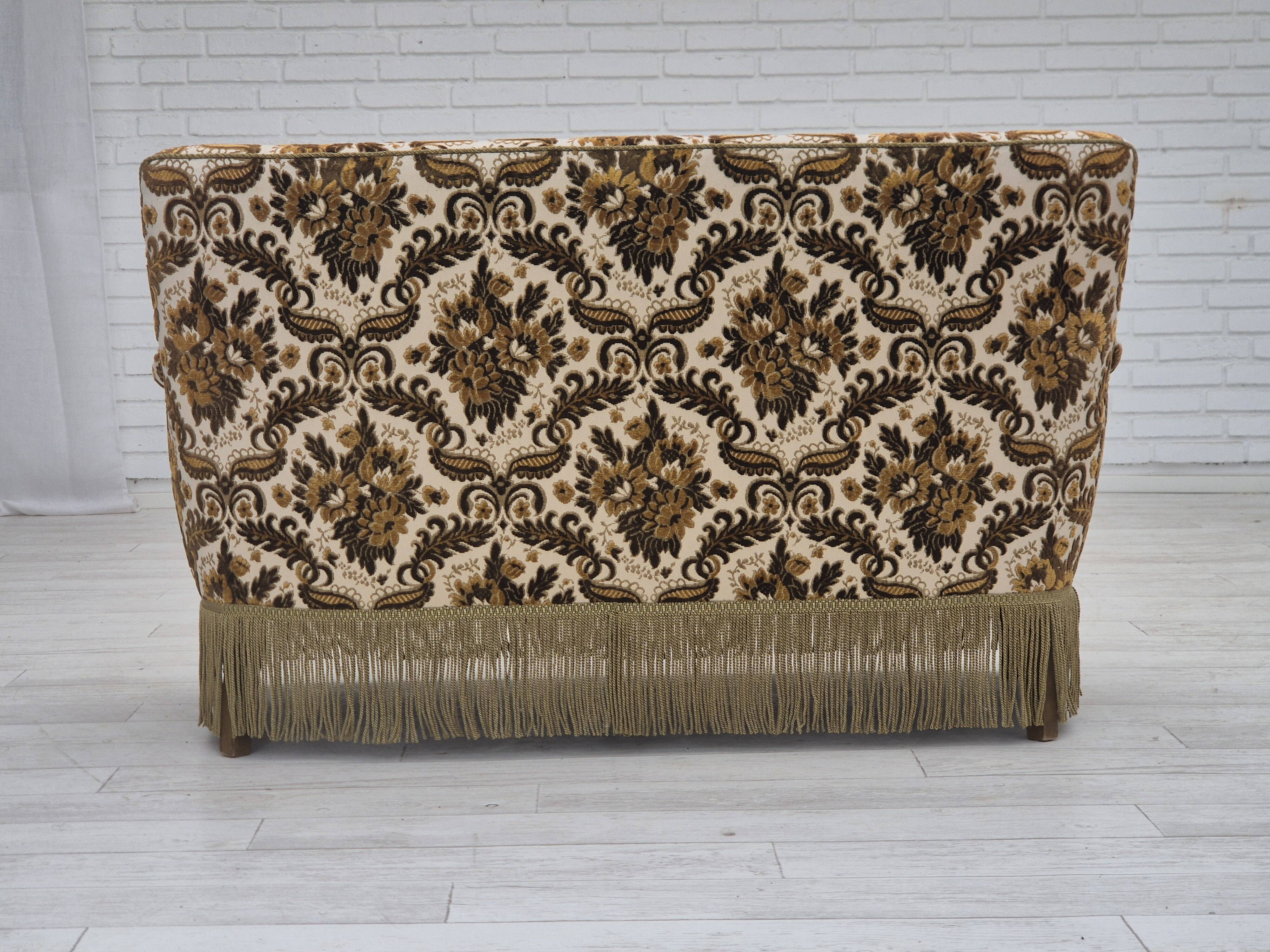 1960s, Danish 2-seater sofa, brown/beige furniture fabric, ash wood legs.