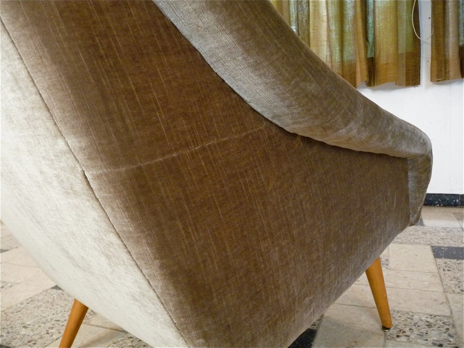 Mid-century mohair velvet high-back easy chair, Italy 1950s