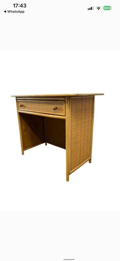 Console vintage en rotin avec tabouret / meuble coiffeuse