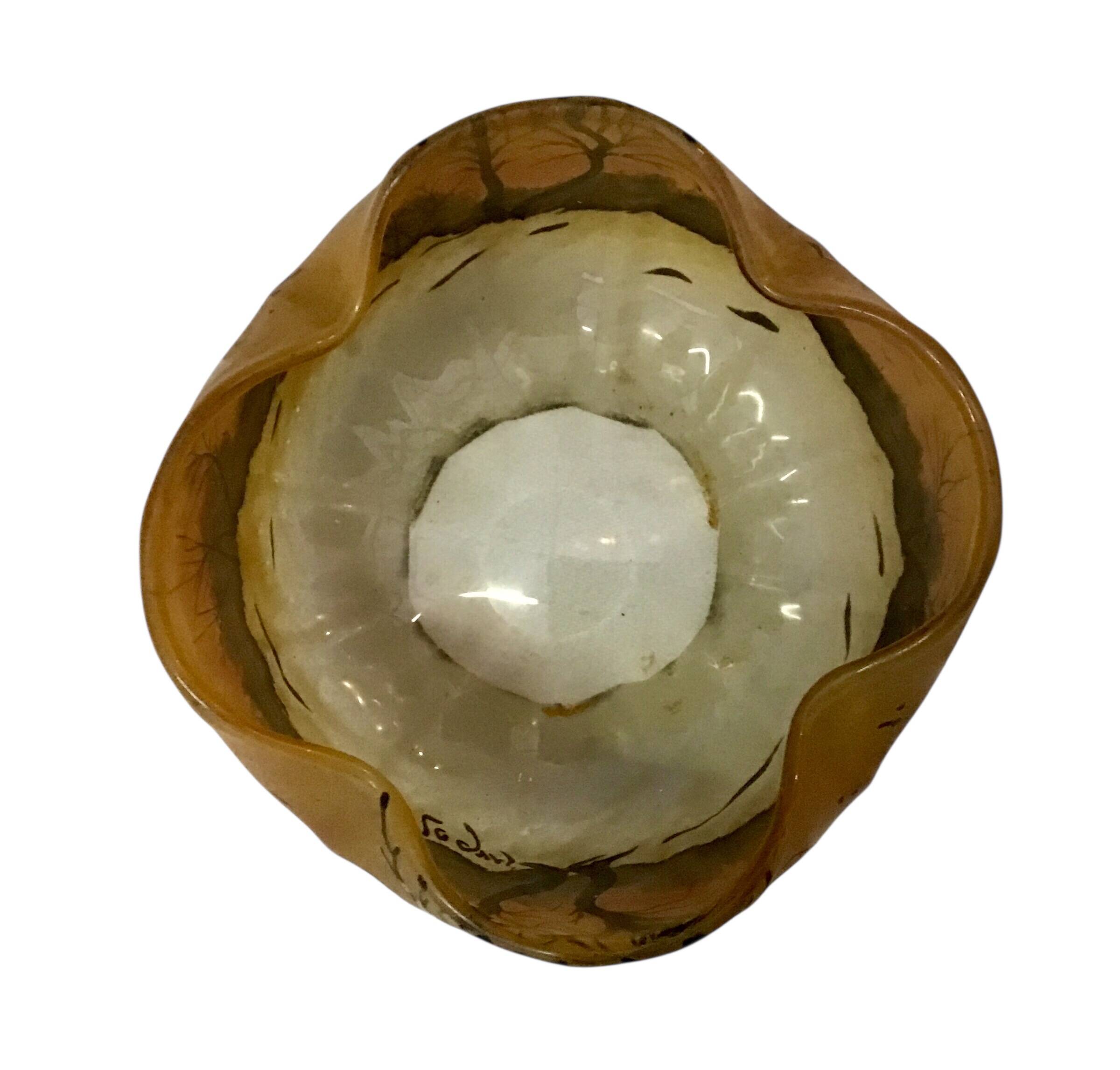 Legras pocket tray signed – enamelled glass Art Nouveau, winter landscape