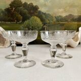 4 antique crystal champagne glasses with interlacing engraving