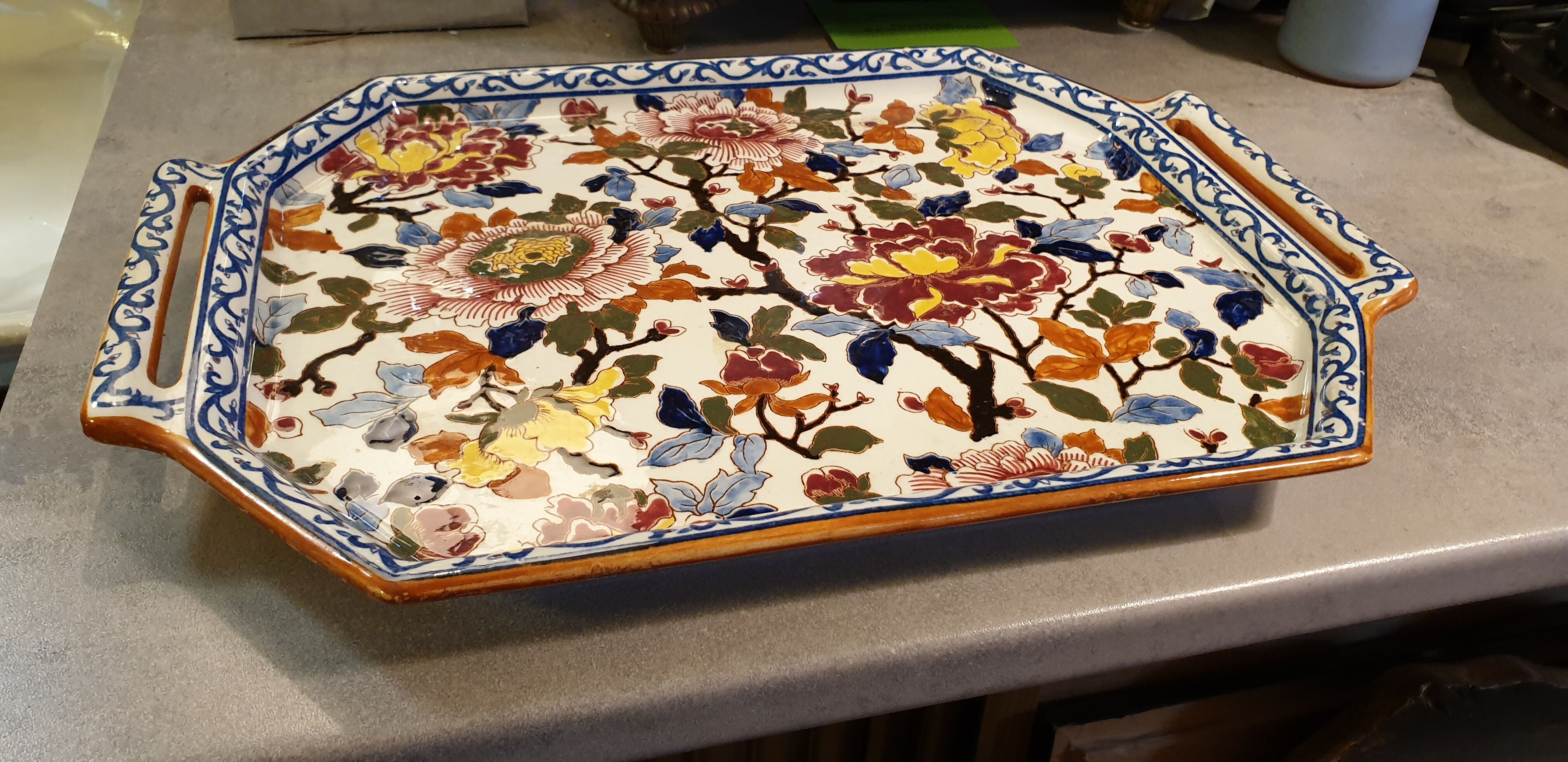 Gien earthen earthenware dish peony model