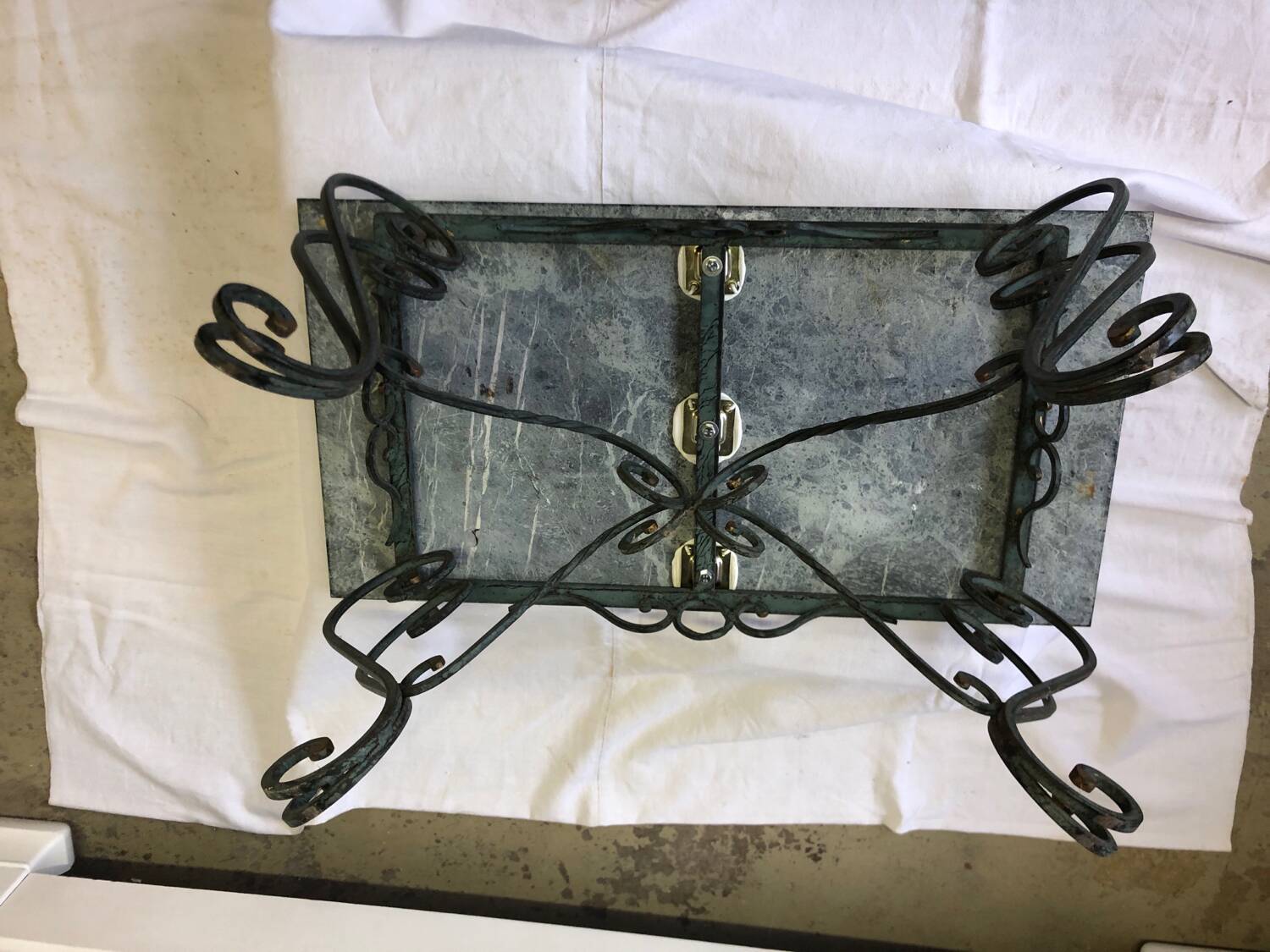 Vintage green marble and wrought iron coffee table