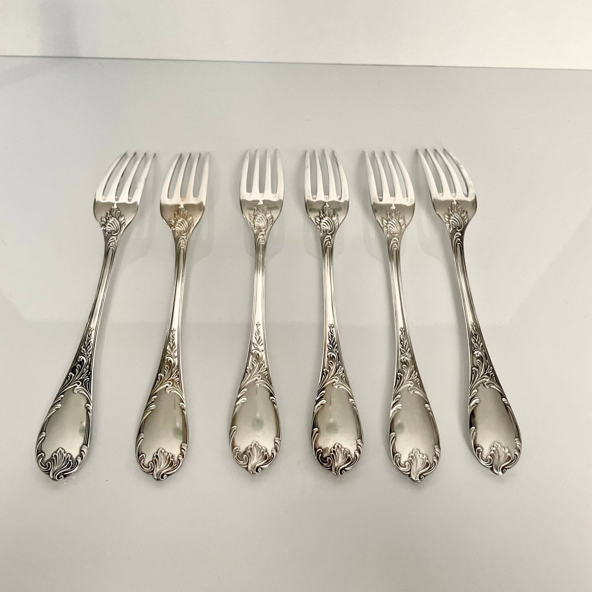 6 Marly Model Forks - Christofle, Silver-Plated Metal