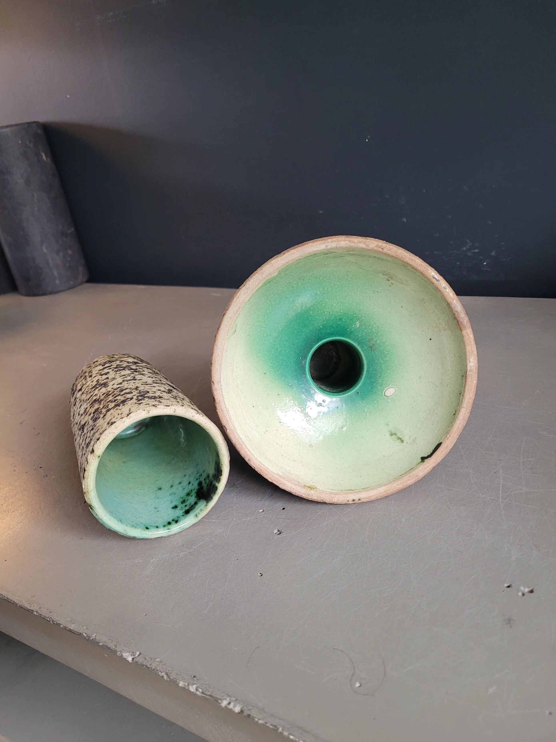 Brutalist ceramic vase and candlestick set