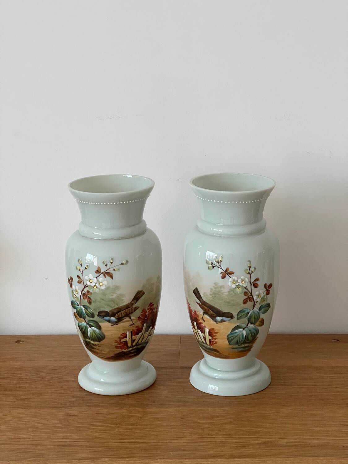 Pair of 19th century opaline glass vases signed