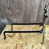 Pair of Antique Metal + Bronze Vintage Fireplace Andirons
